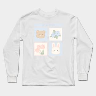 Cute Bear and Bunny Flowers T-Shirt Hoodie Sticker Case Mug Apparel Wall Art Pillow Magnet Tote Bag Tapestrie Long Sleeve T-Shirt